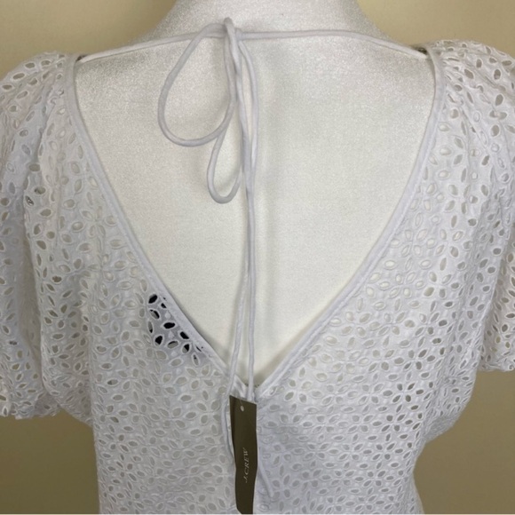J.Crew Cottagecore White Eyelet Puff Sleeve V-back Blouse Fairy Top Sz 6 NWT - Picture 7 of 16